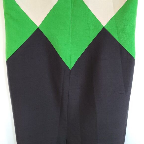 Richard Warren 100% Silk Dress Color Block Cream Green Navy Size 4 Hong Kong - Picture 13 of 16